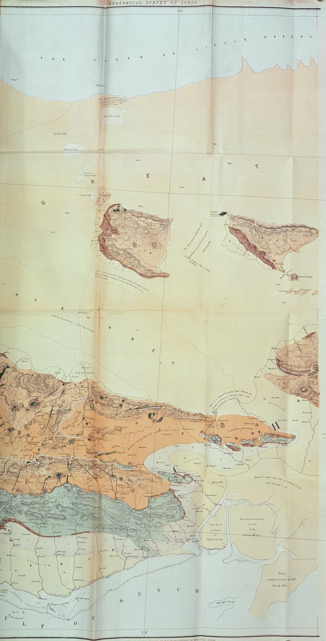 Geologisk karta över Cutchöknen, 1870 av English School