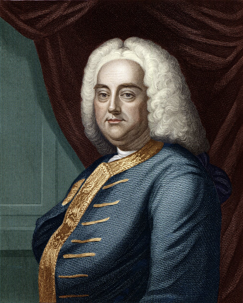 George Frideric Handel, graverad av Thomson (senare färgläggning) av English School