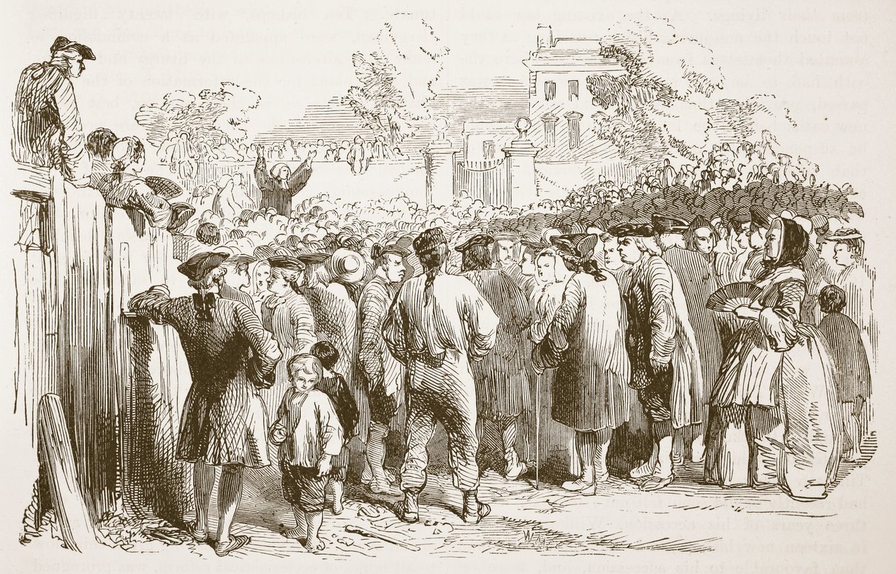 George Whitefield Preaching, illustration från Cassells Illustrated History of England (sepiafoto) av English School