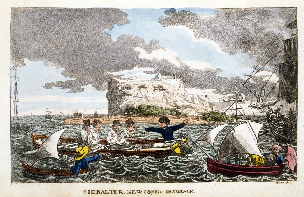 Gibraltar: Newcome in Disgrace tallrik från "The Adventures of Johnny Newcome in the Navy" av John Mitford av English School
