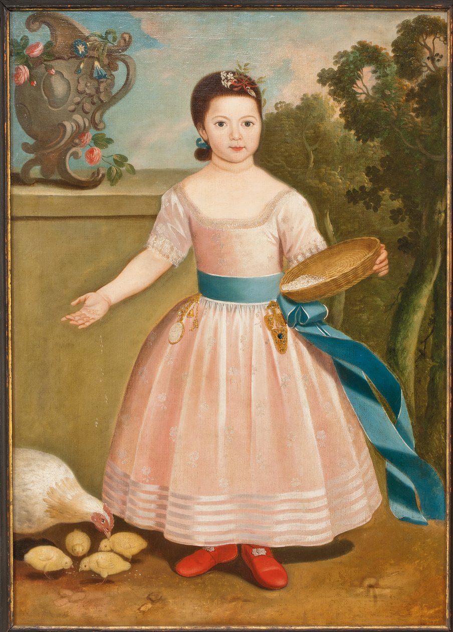 Flicka som matar höns, ca 1811-20 av English School