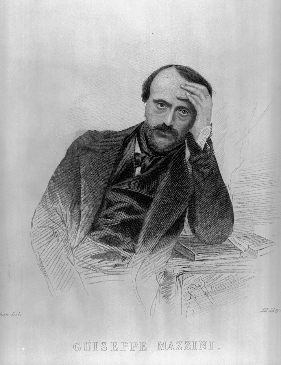 Giuseppe Mazzini, från "The Drawing Room Portrait Gallery of Eminent Personages" (gravyr) (svart foto) av English School
