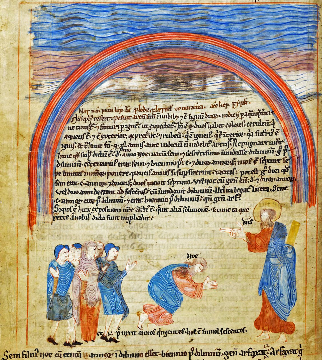 Gud och Noa upprättar förbundet, fornengelsk Hexateuch, Cotton Claudius B IV f.16v (pergament) av English School