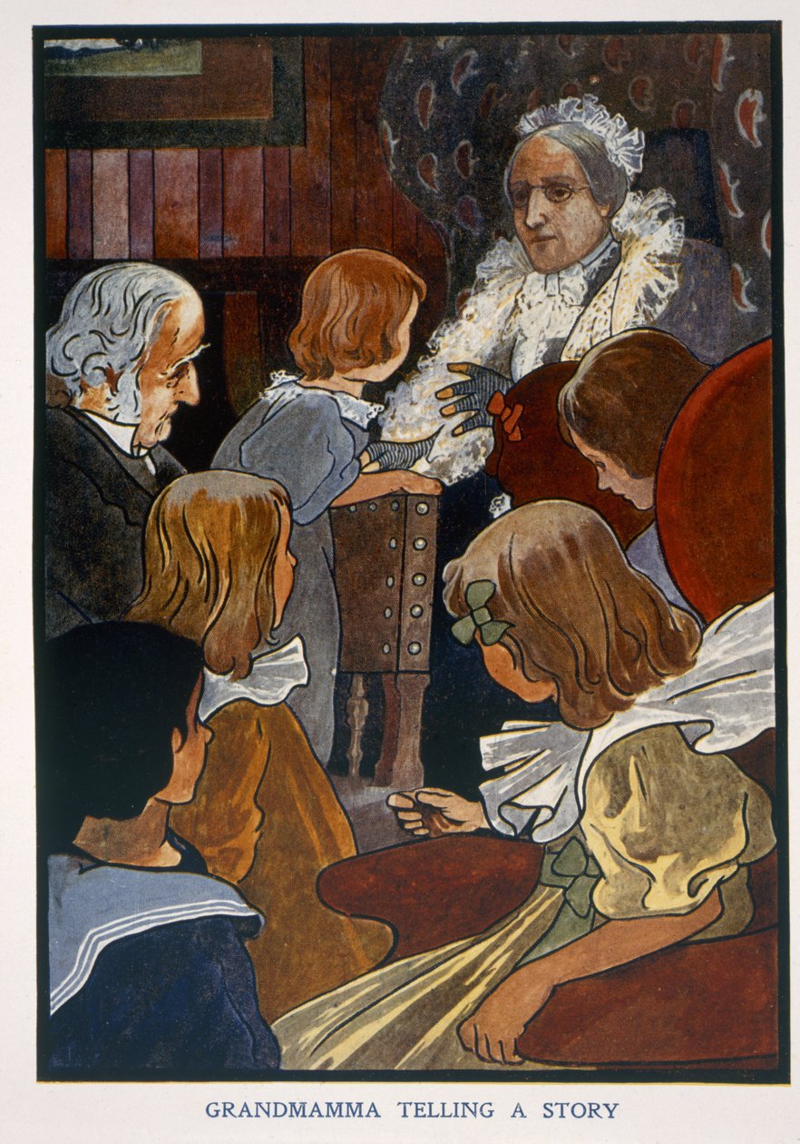Farmor berättar en historia (färg litho) av English School