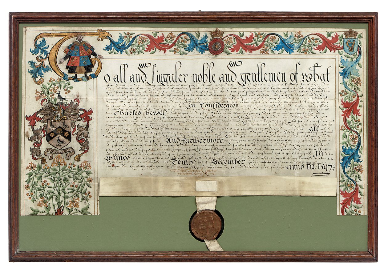 Beviljning av vapen till Charles Hewitt, 1597 av English School