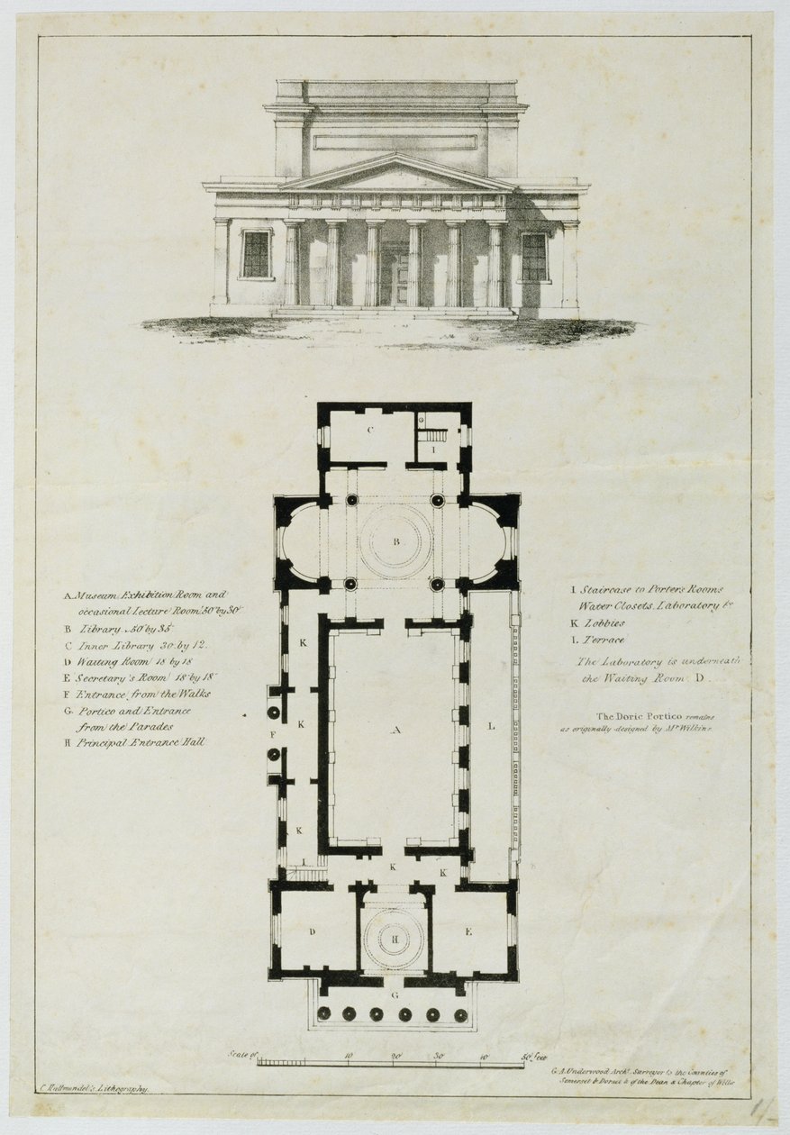 Grundplan för de nedre församlingsrummen, Bath, graverad av Charles Hullmandel (1789-1850) av English School