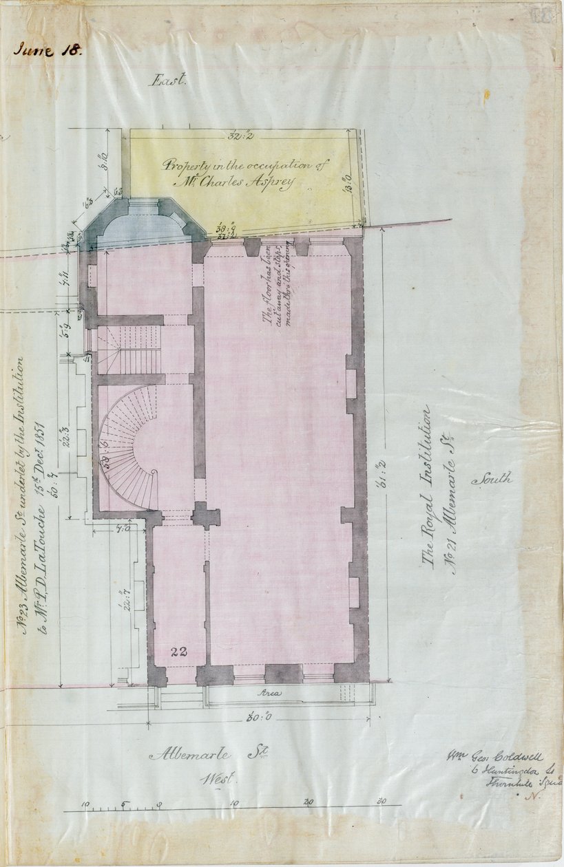 Ground plan of the Royal Institution leases, 1863 (pen & ink and wc on paper) av English School