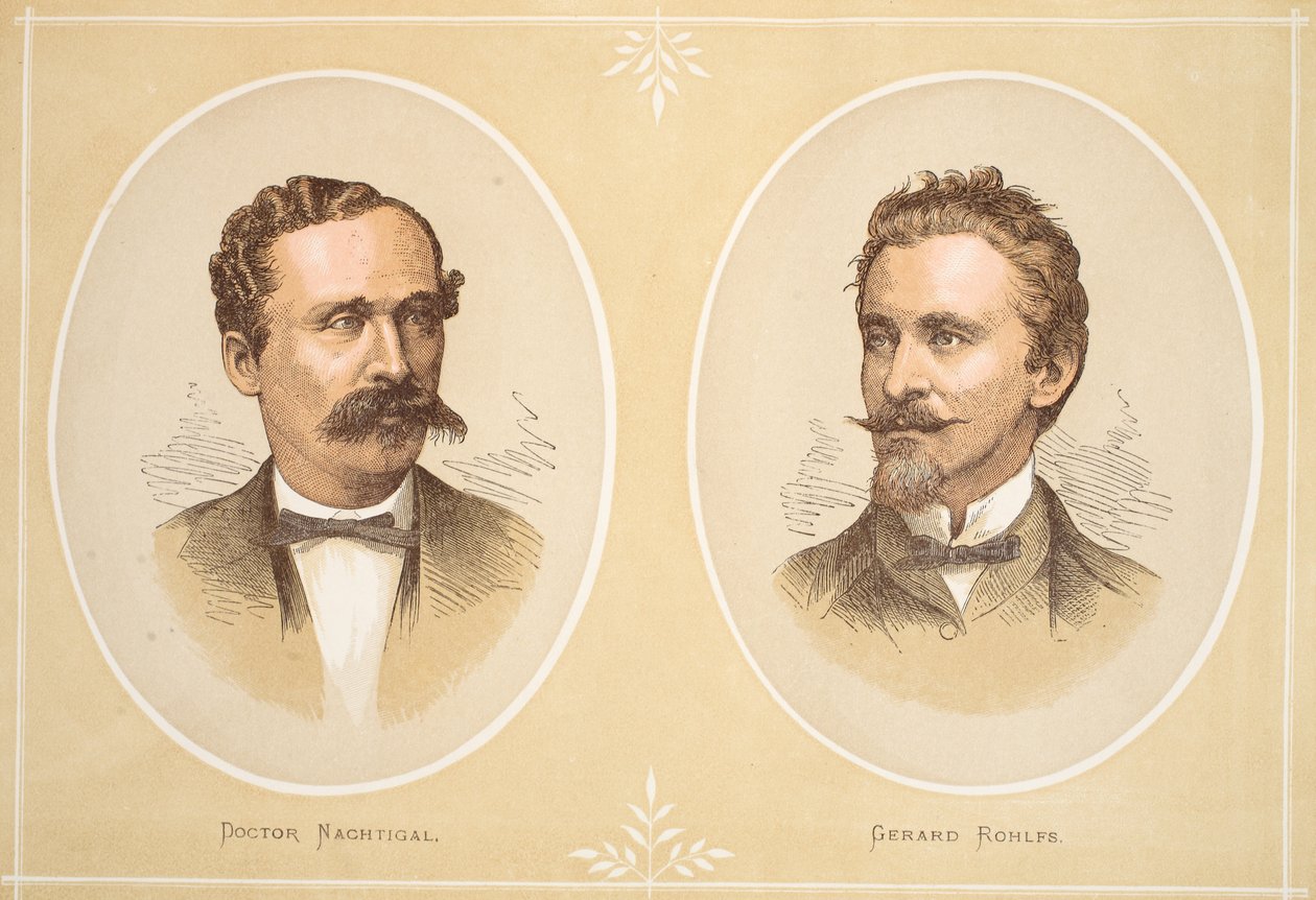 Gustav Nachtigal och Gerard Rohlfs, illustration från The Pictorial Edition av David Livingstones liv och upptäckter av J. Ewing Richie, pub. av A. Fullarton & Co., 1876 av English School