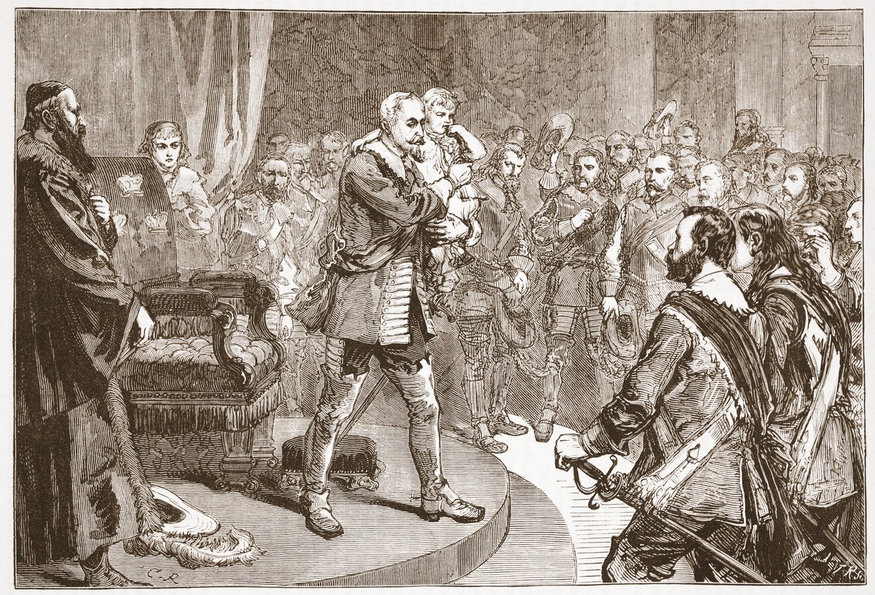 Gustavus Adolphus tar avsked från staterna, illustration från The History of Protestantism av James Aitken Wylie (1808-1890), pub. 1878 av English School
