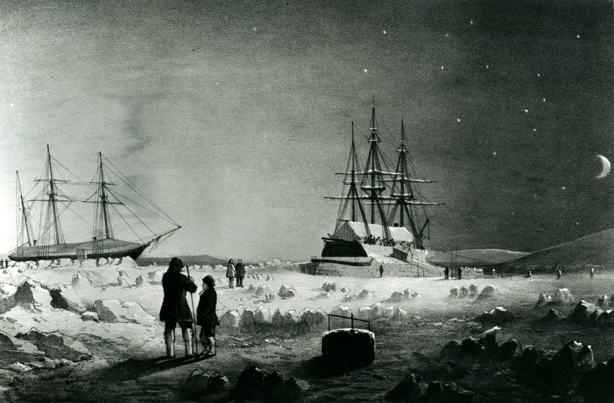 HMS Assistance och Pioneer in Winter quarters returnerar dagsljus av English School