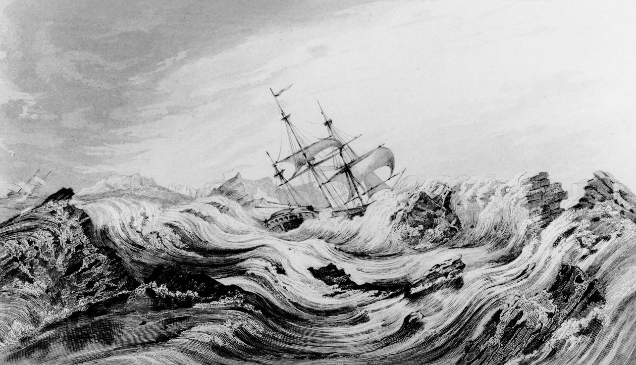 HMS Dorothea under kommando av David Buchan körd in i arktisk is av English School