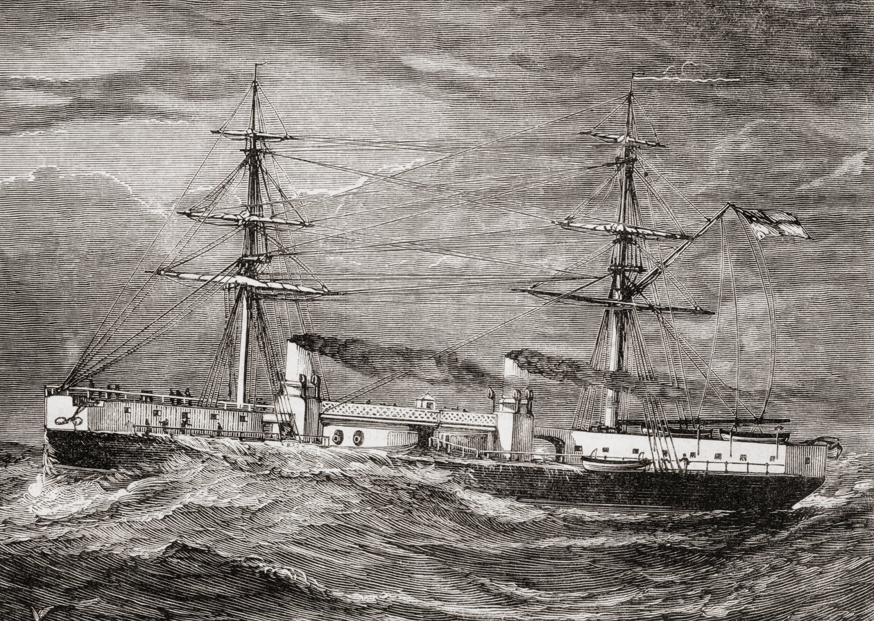 HMS Inflexible, Invincible Class Battlecruiser of the British Royal Navy, illustration från 