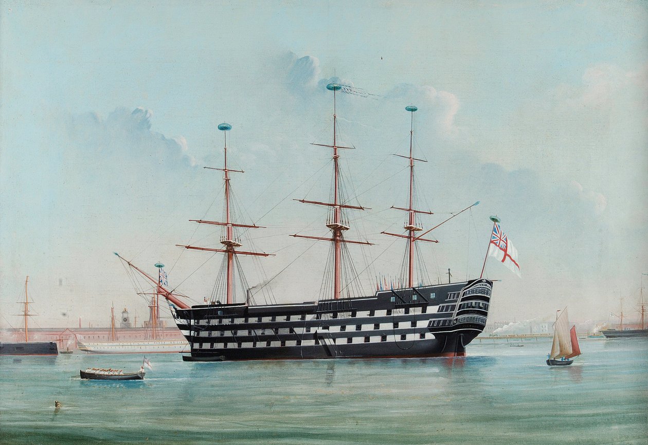 HMS Victory i Portsmouth Harbour, ca 1860 av English School