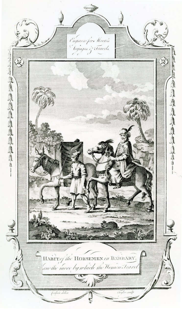 Habit of the Horsemen in Barbary, illustration hämtad från Moores Voyages and Travels, av English School