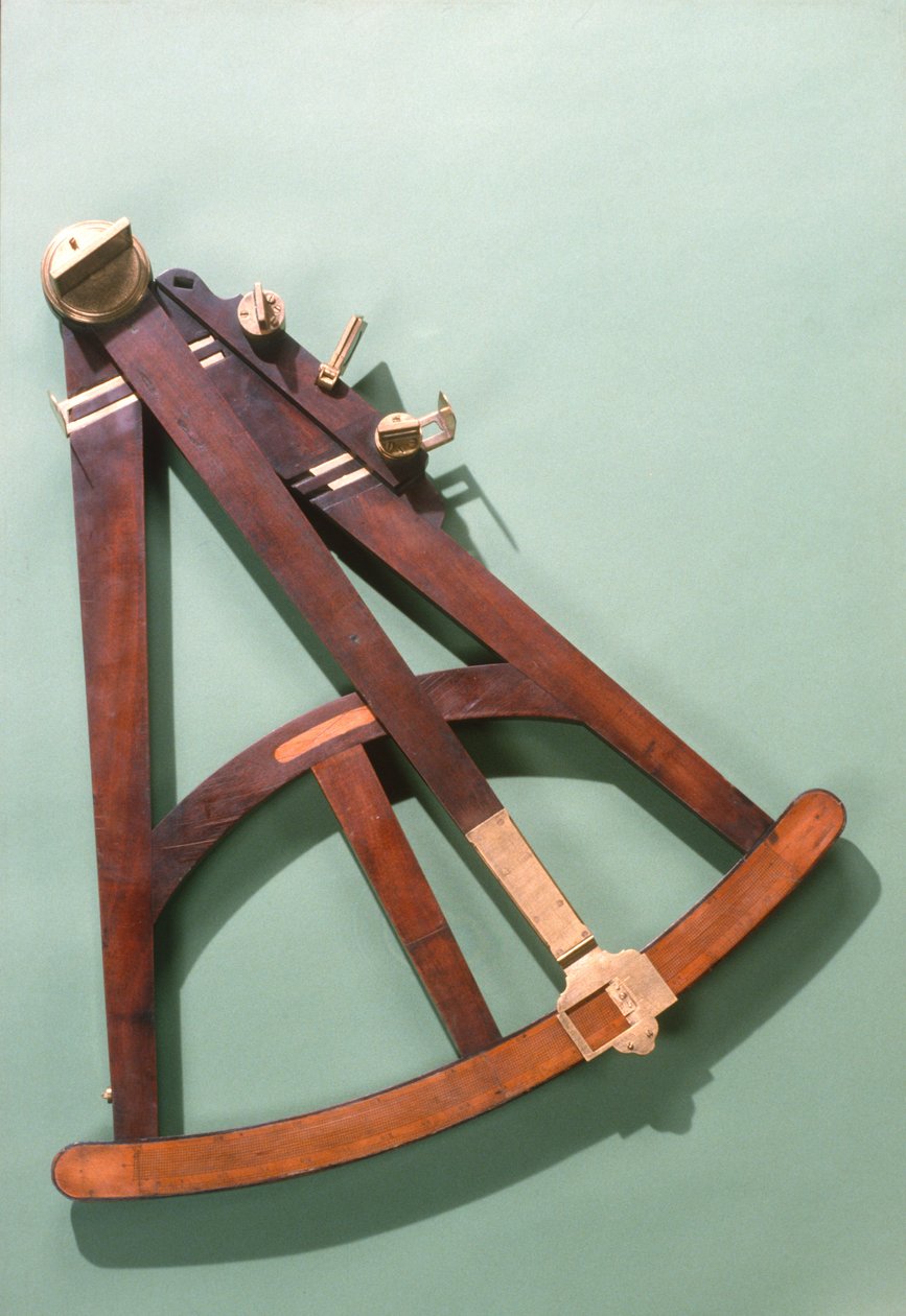 Hadleys kvadrant med tvärgående skala av buxbom, ca 1750 (mässing och trä) av English School