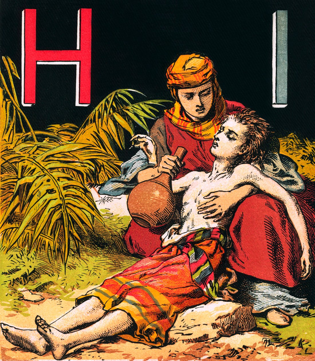 Hagar och Ismael (färglitografi) av English School
