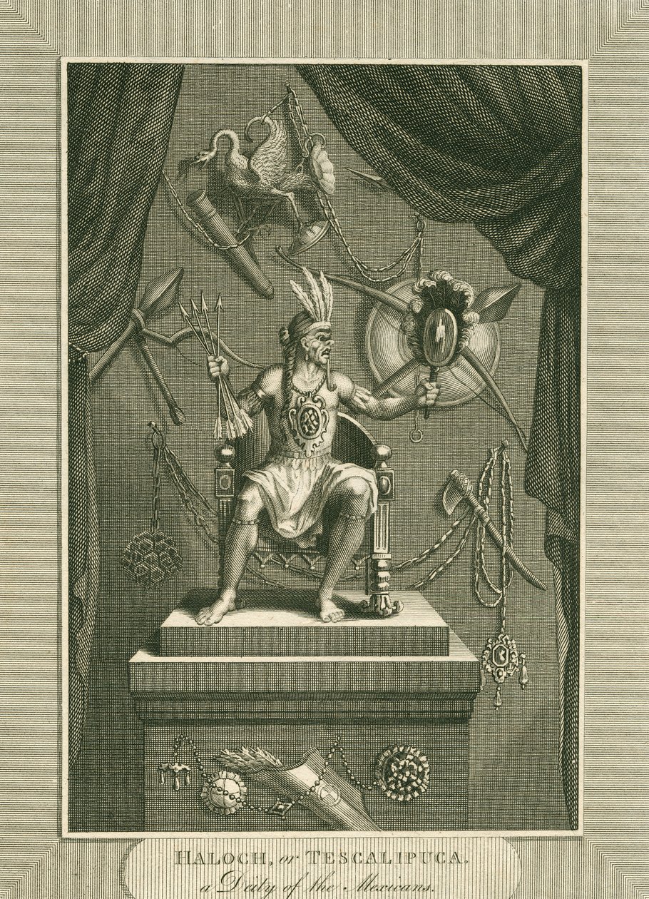 Haloch, eller Tescalipuca, en mexikanernas gudom, illustration från The World: eller universums nuvarande tillstånd, som är en allmän och komplett samling av moderna resor och resor, av Cavendish av English School