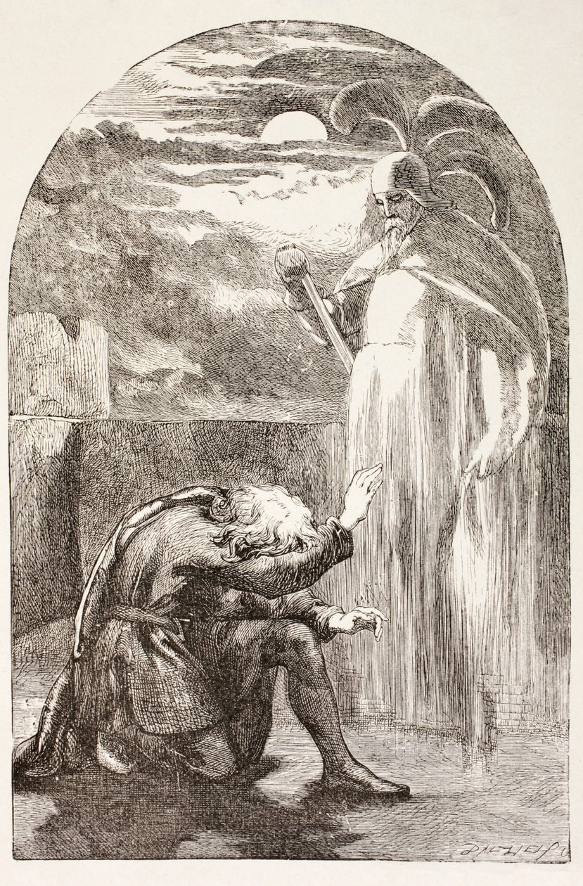 Hamlet ser spöket, sin fars ande, från 