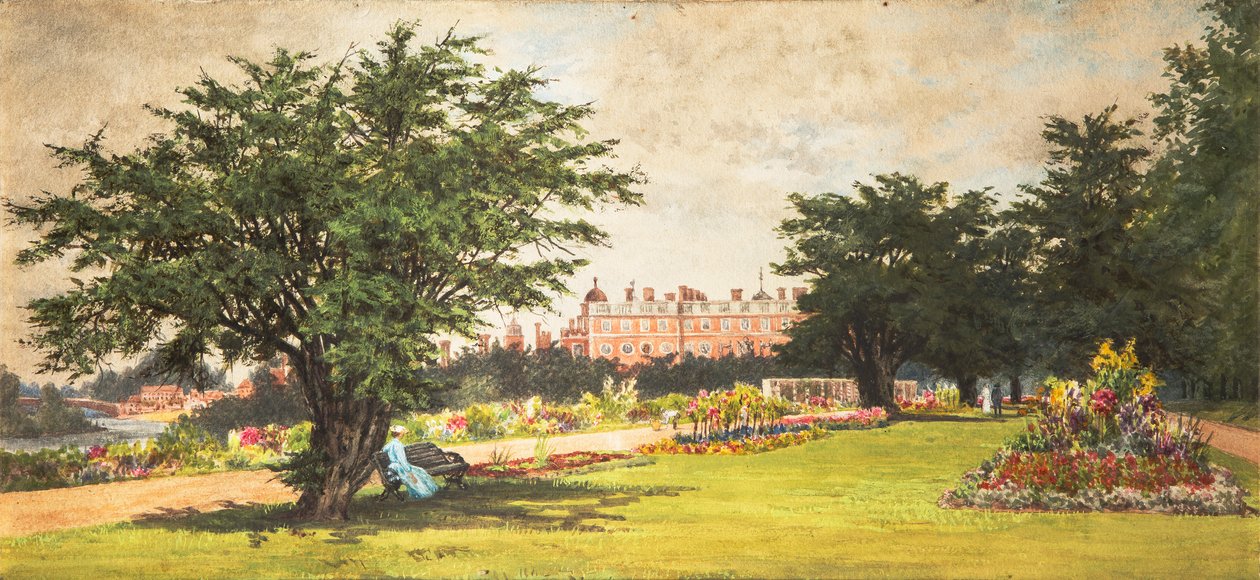 Hampton Court Gardens, ca 1910 (akvarell på papper) av English School