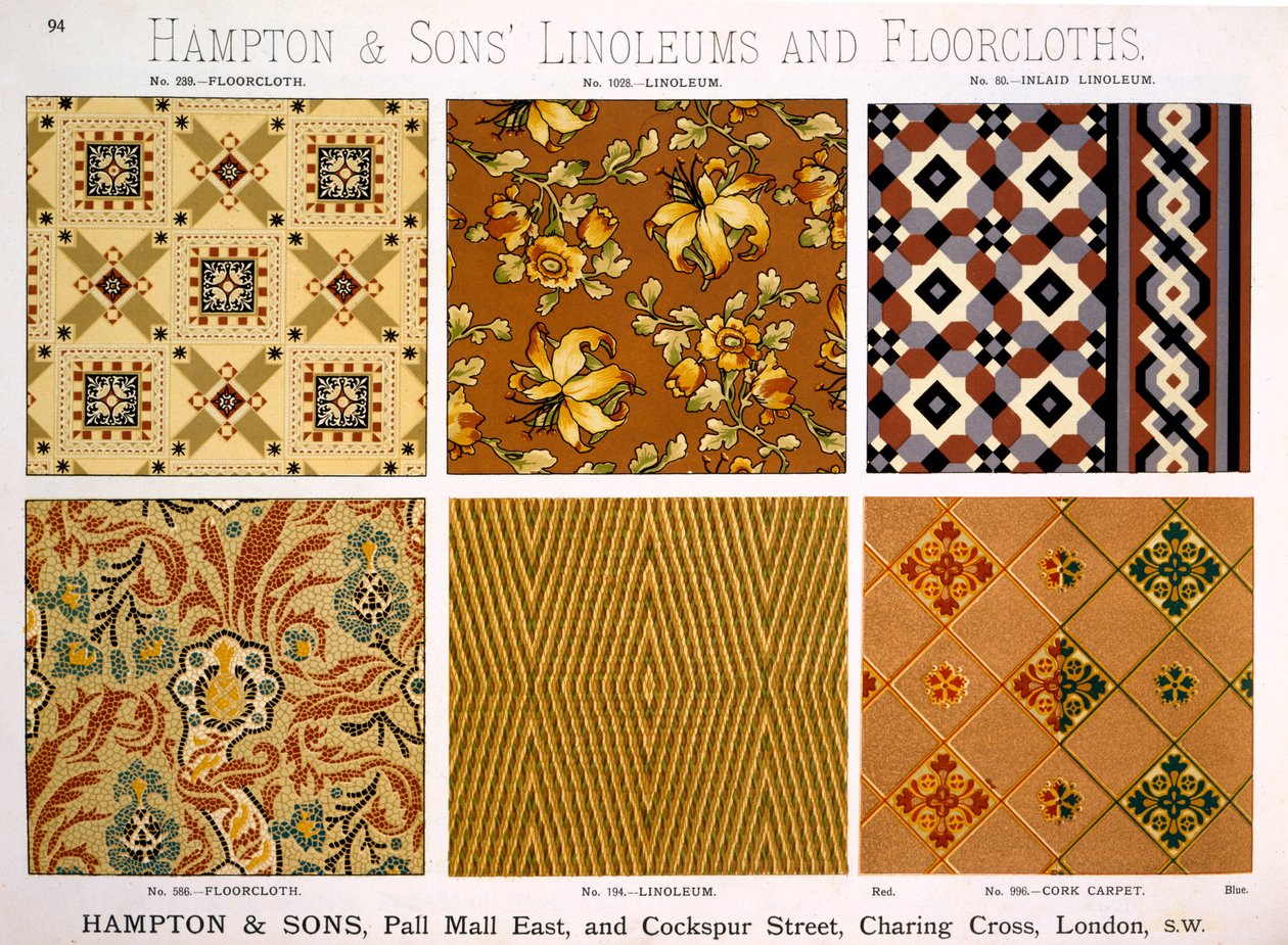 Hampton & Sons design för linoleum och golvdukar, sent C19th av English School