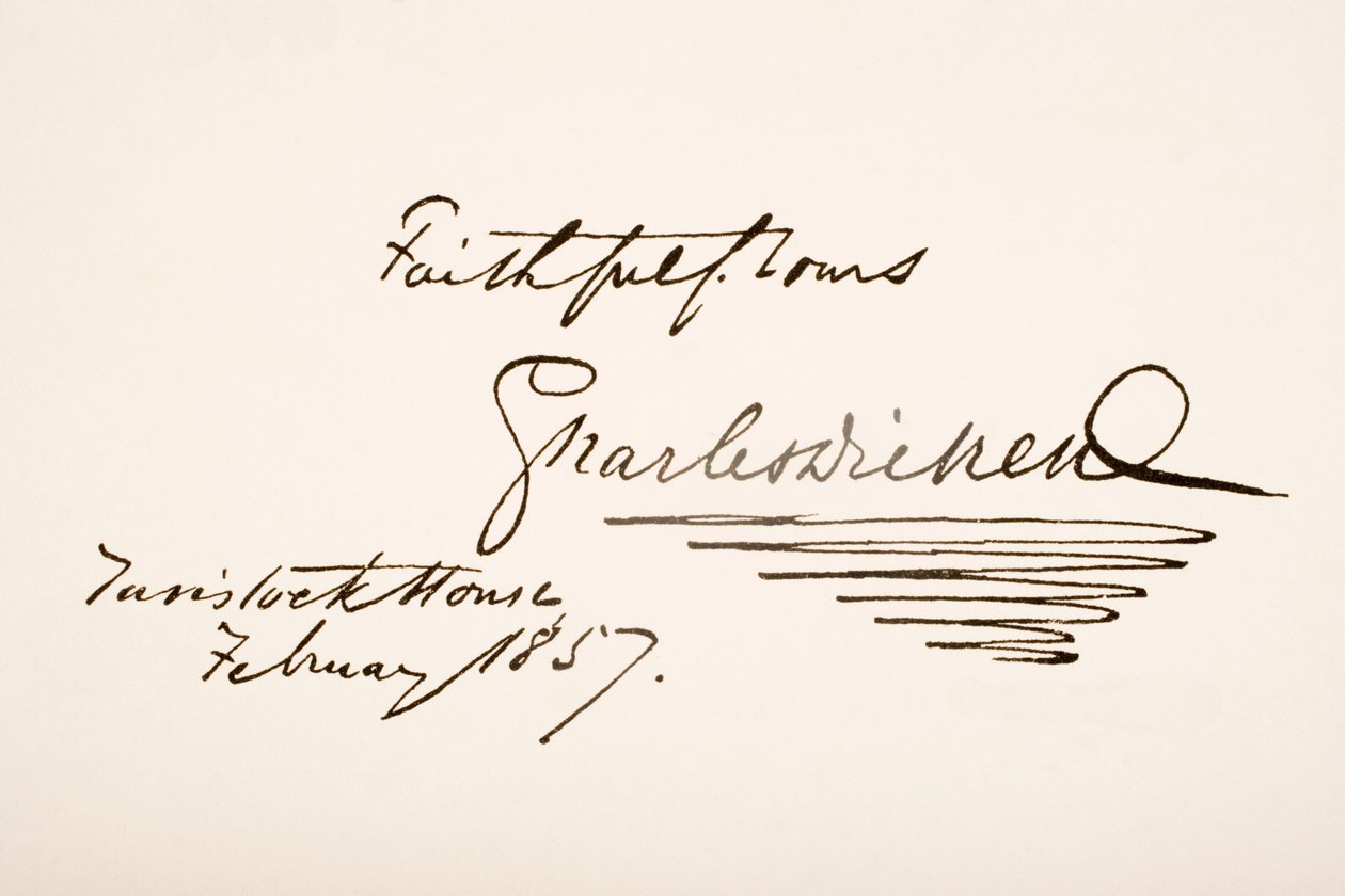Handstil och signatur av Charles Dickens, 1857 av English School