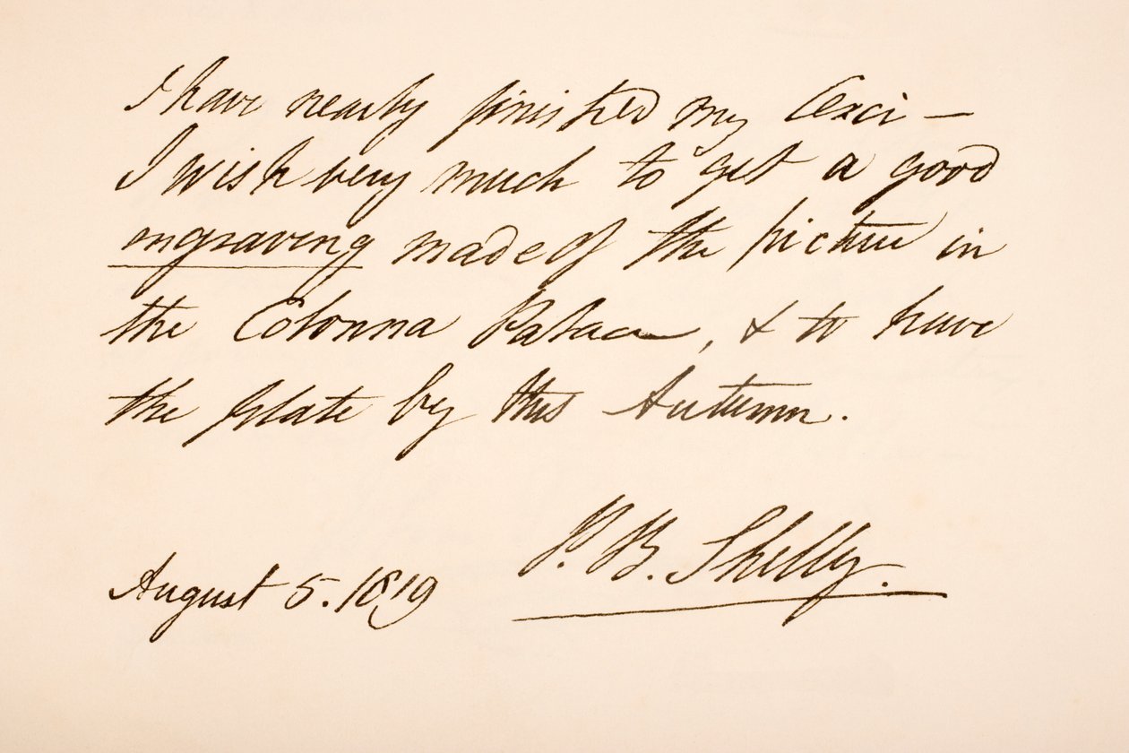 Handskrift och signatur av Percy Bysshe Shelley, 1819 av English School