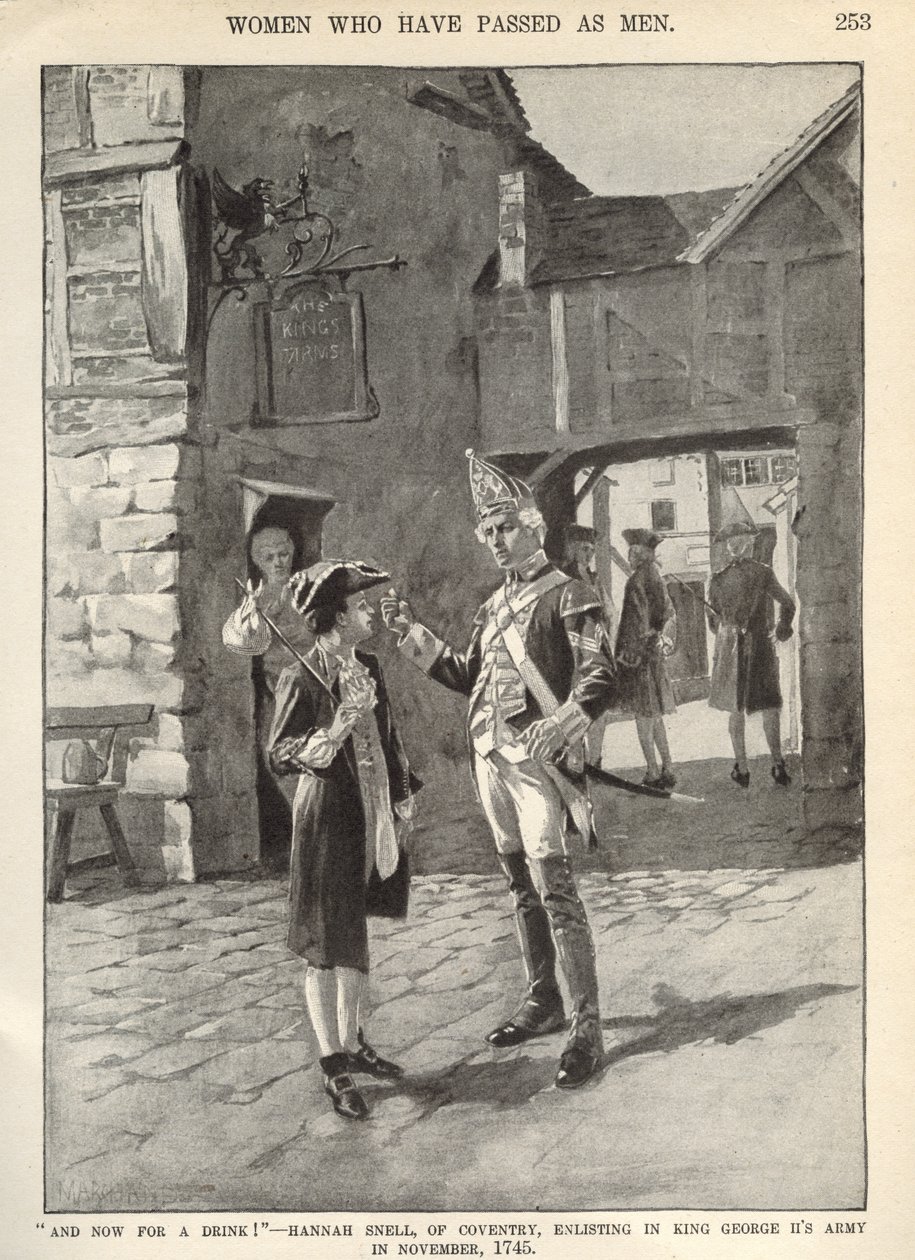 Hannah Snell, tar värvning i King George II:s armé, illustration från 