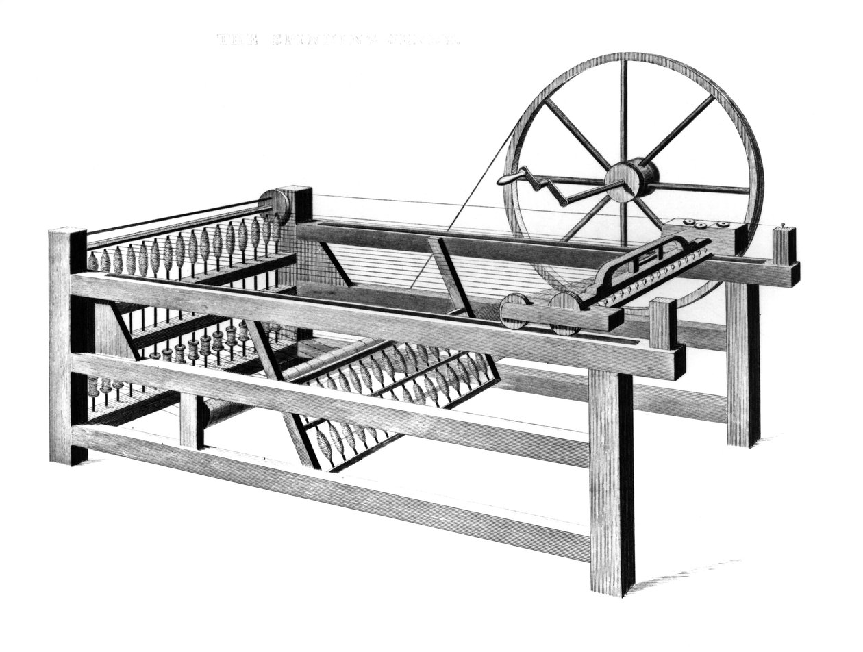 Hargreavess Spinning Jenny, graverad av T.E. Nicholson, 1834 av English School