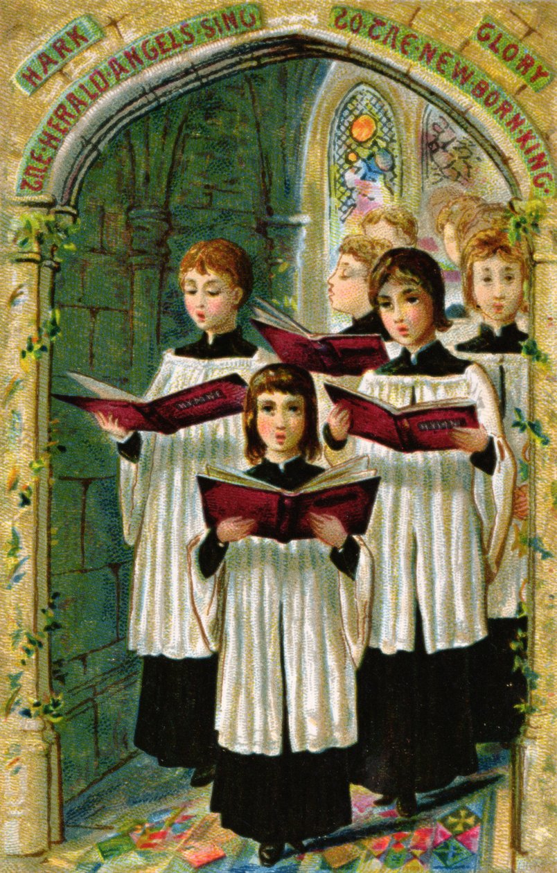 "Hark the Herald Angels Sing", viktorianskt vykort av English School