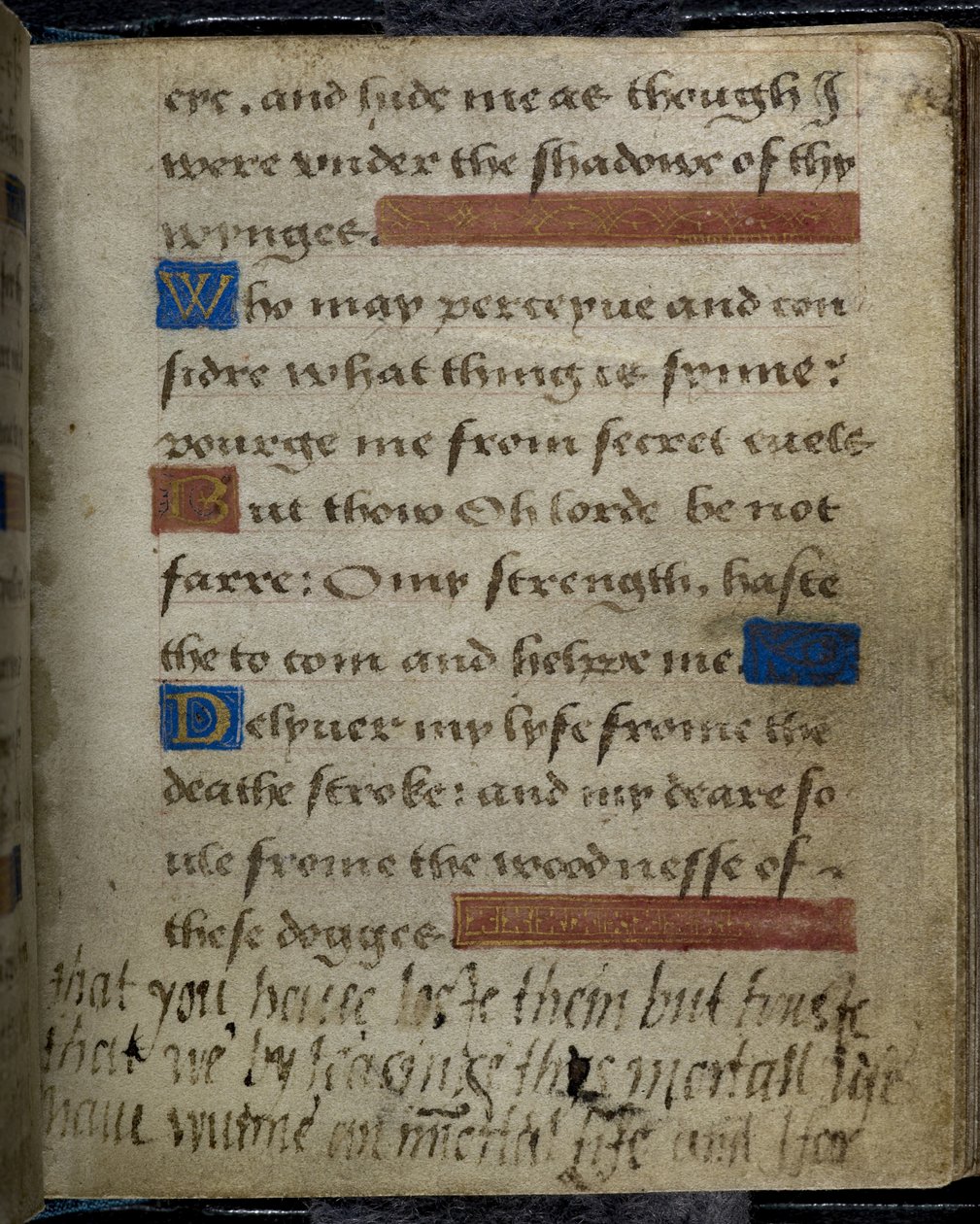 Harley 2342 f.79 Inskription skriven, i marginalen, av Lady Jane Gray till hennes far, hertigen av Suffolk, från Lady Jane Greys bönebok (vellum) av English School