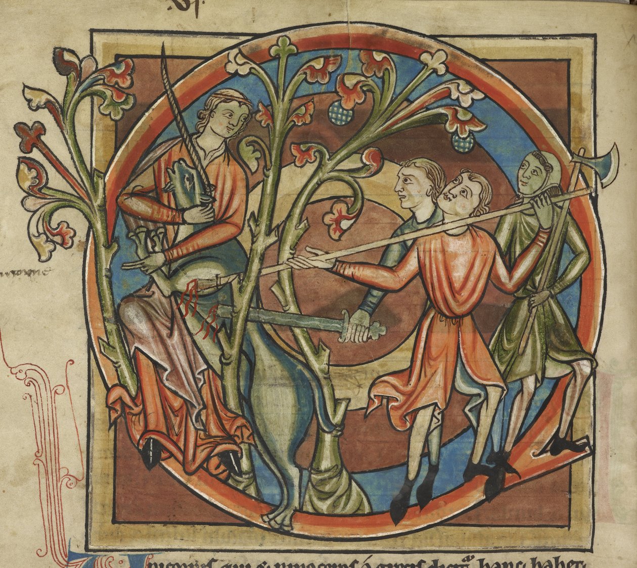 Harley 4751, f.6v Enhörning lockad av en jungfru, illustration från ett 