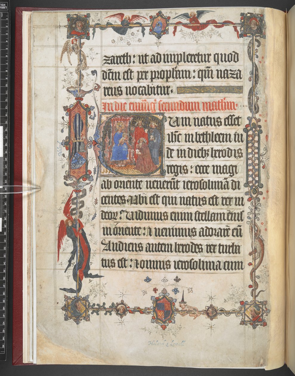 Harley MS 7026, f.7v, Adoration of the Magi historisk initial, från 
