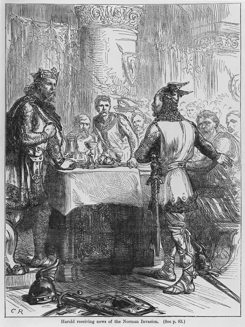 Harold tar emot nyheter om den normandiska invasionen 1066 av English School