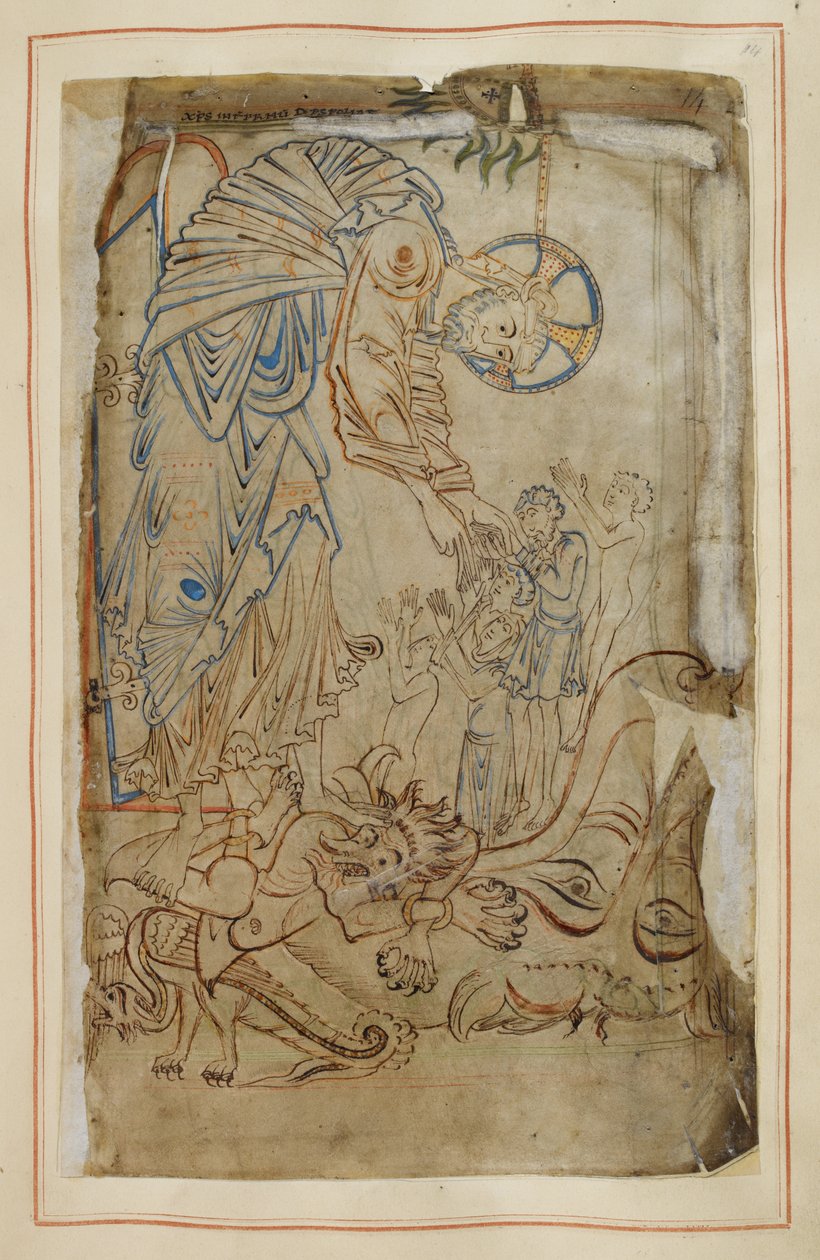 Helvetets skakning, från "Tiberius Psalter", Cotton MS Tiberius C VI, f.14 , ca 1050 (pergament) av English School