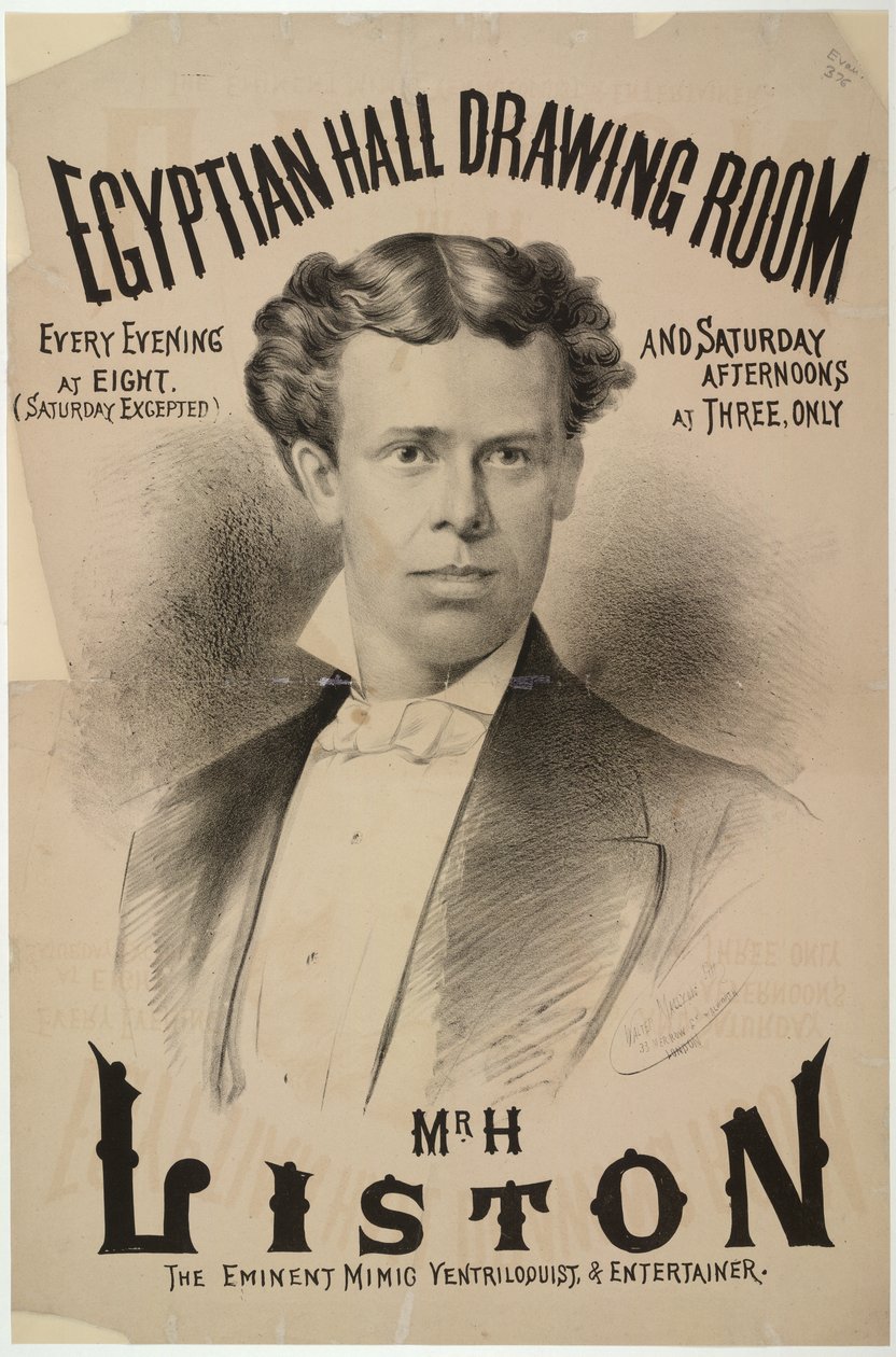 Harry Liston, buktalaren och underhållaren, som dök upp i Egyptian Hall 1878 (litho) av English School