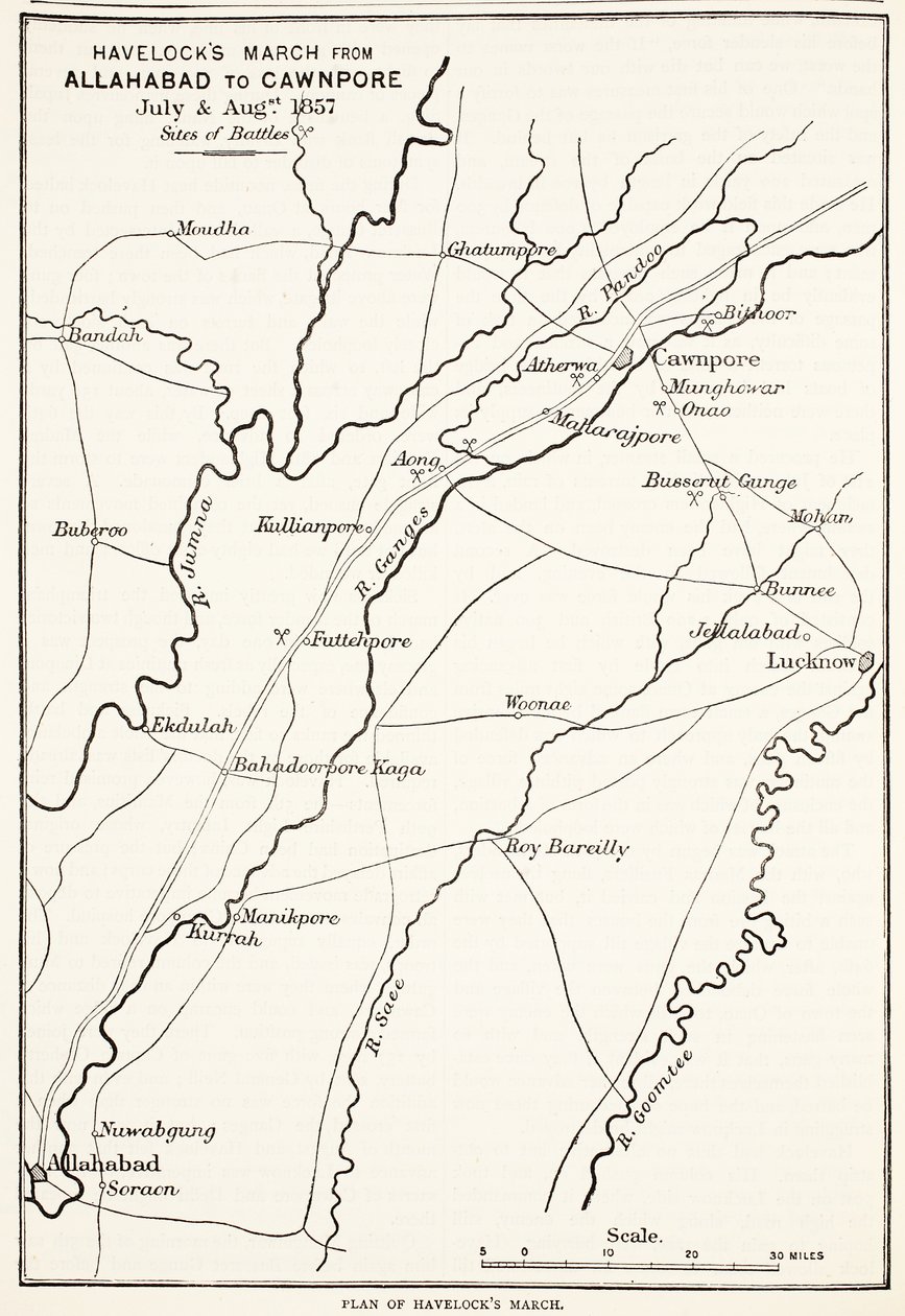 Havelocks mars från Allahabad till Cawnpore, juli och augusti 1857, från Cassells Illustrated History of England av English School