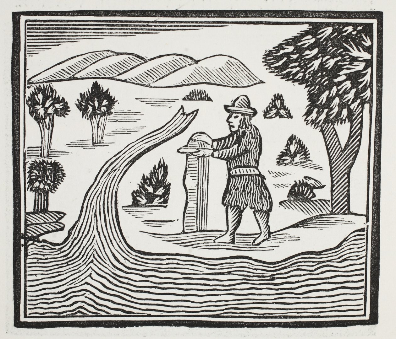 Han håller ett register över tid och händelser, illustration från Chap-books of the Eighteenth Century av John Ashton, pub. 1882 av English School