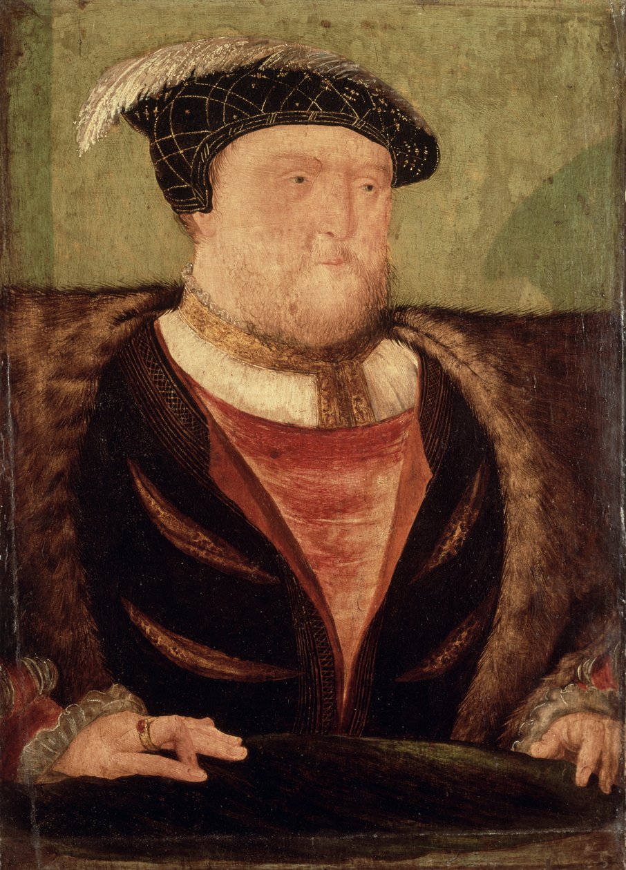 Henrik VIII (1491-1547) (olja på panel) av English School