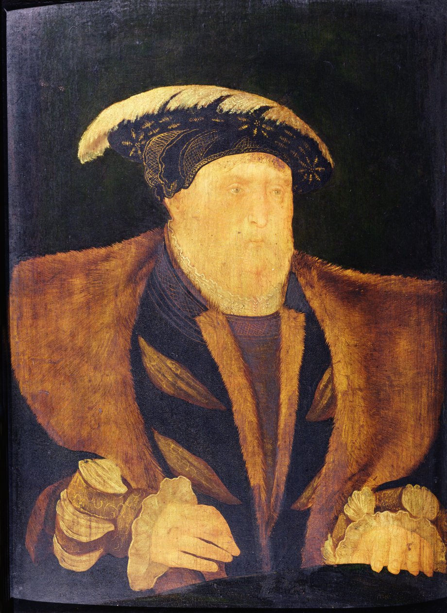 Henrik VIII (1491-1547) (olja på panel) av English School