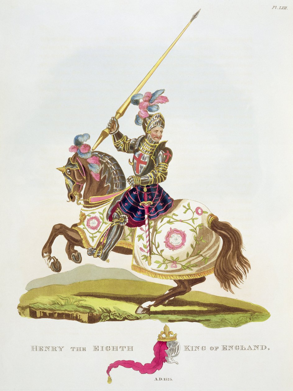 Henrik VIII, kung av England (1491-1547) 1525, från "Ancient Armour" av Samuel Rush Meyrick, 1824 av English School