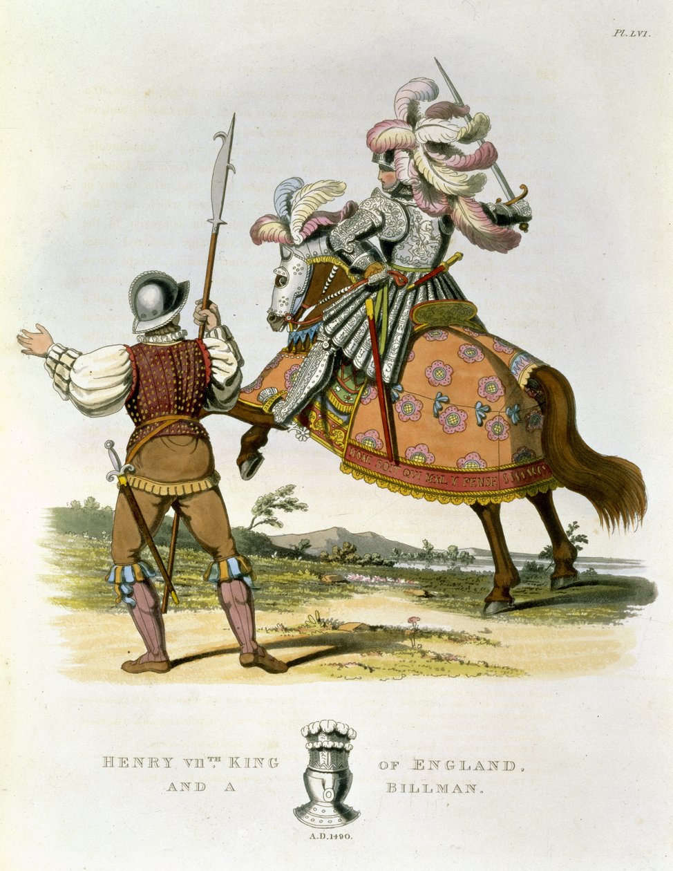 Henry VII, kung av England (1457-1509) och en Billman, 1490, från Ancient Armor av Samuel Rush Meyrick, 1824 av English School