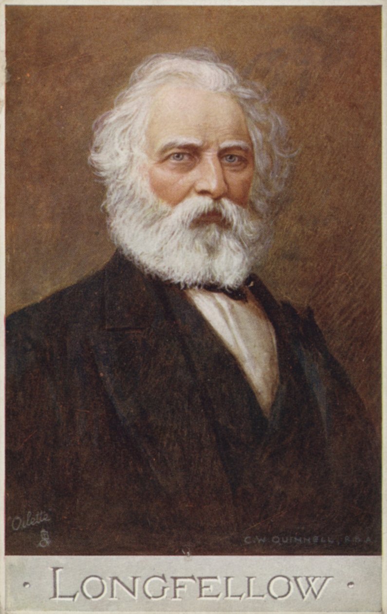 Henry Wadsworth Longfellow (1807-1882), amerikansk poet (färglitografi) av English School