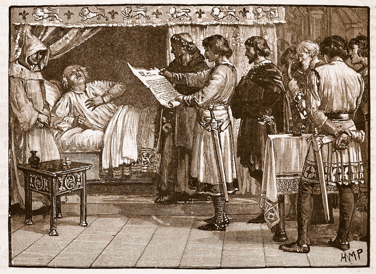 Henry tar emot nyheten om Johns förräderi, illustration från Cassells Illustrated History of England (sepiafoto) av English School