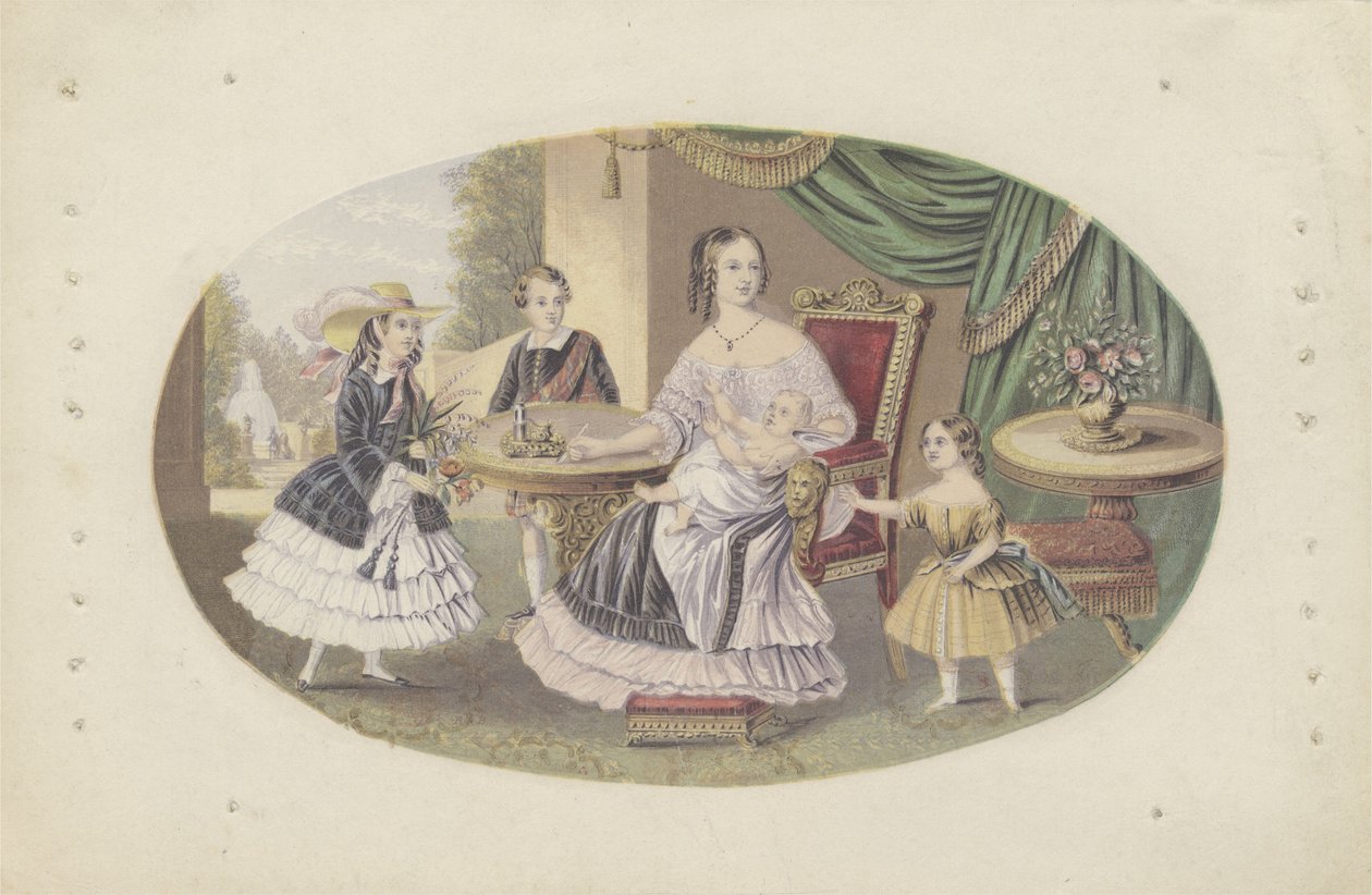 Hennes Majestät Drottning Victoria och familj, ca 1851 (akvatint) av English School