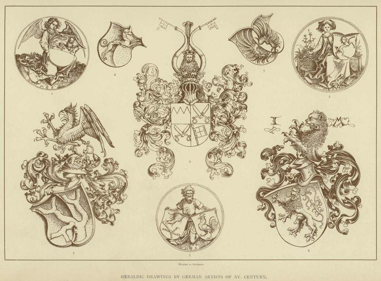 Heraldiska teckningar av tyska konstnärer från 1600-talet (litografi) av English School