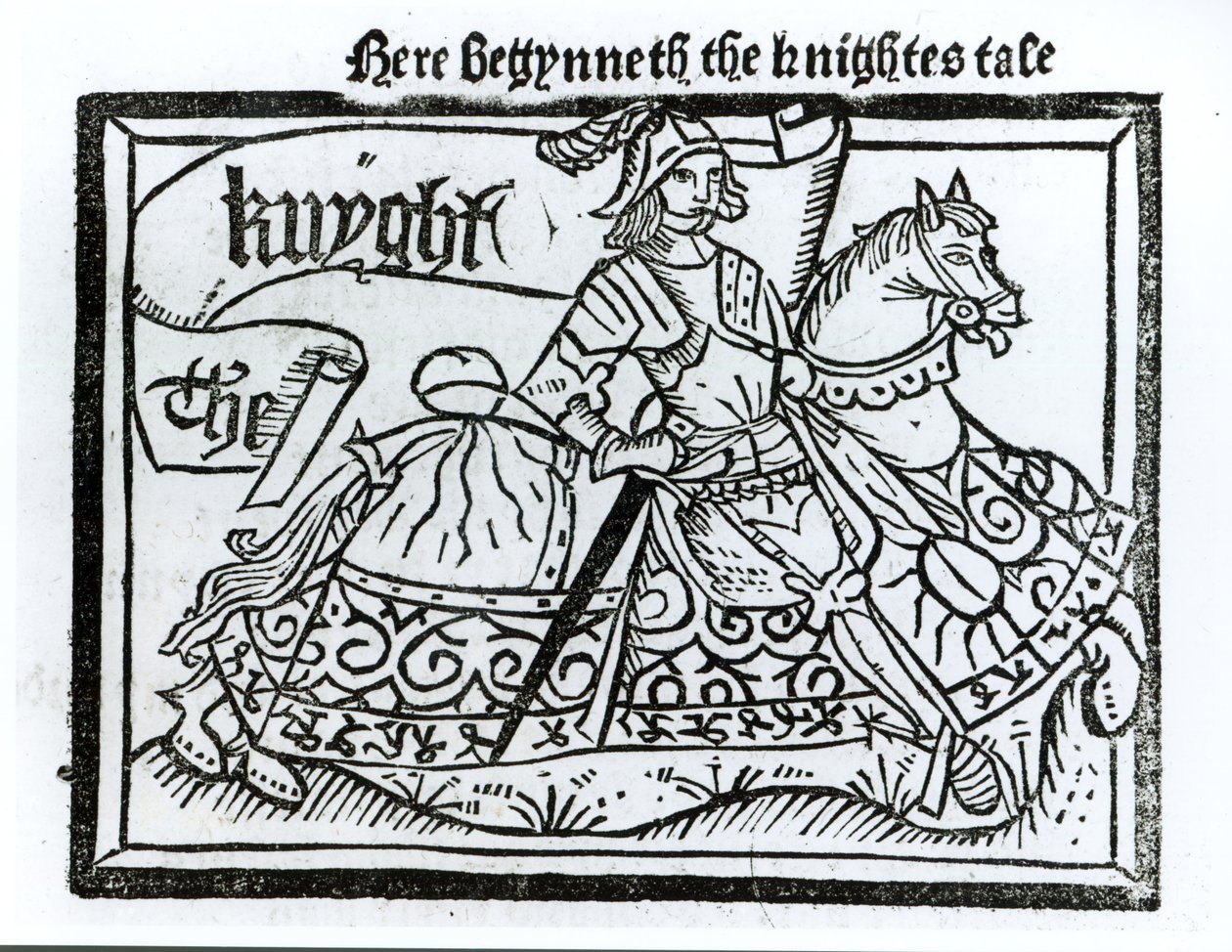Here Begynneth the Knightes Tale, illustration från The Canterbury Tales av Geoffrey Chaucer (c.1345-1400) tryckt av William Caxton (c.1422-91) 1434 av English School