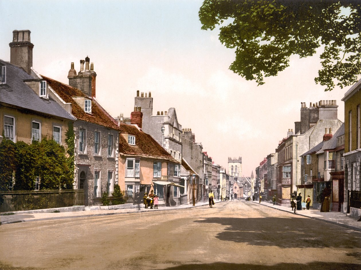 High Street, Dorchester (handfärgat foto) av English School