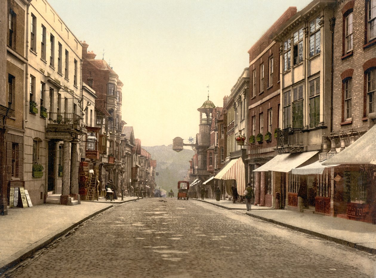 High Street, Guildford (handfärgat foto) av English School