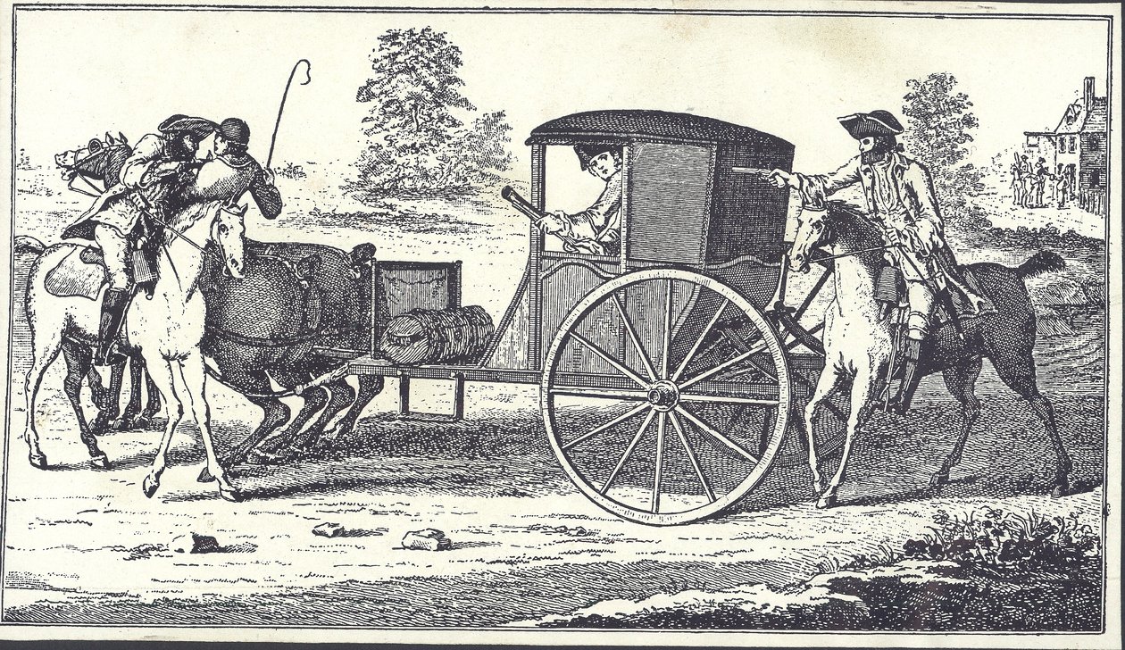 Highwaymen James MacLaine och William Plunkett rånar earlen av Eglinton på Hounslow Heath, 26 juni 1750 (gravyr) av English School