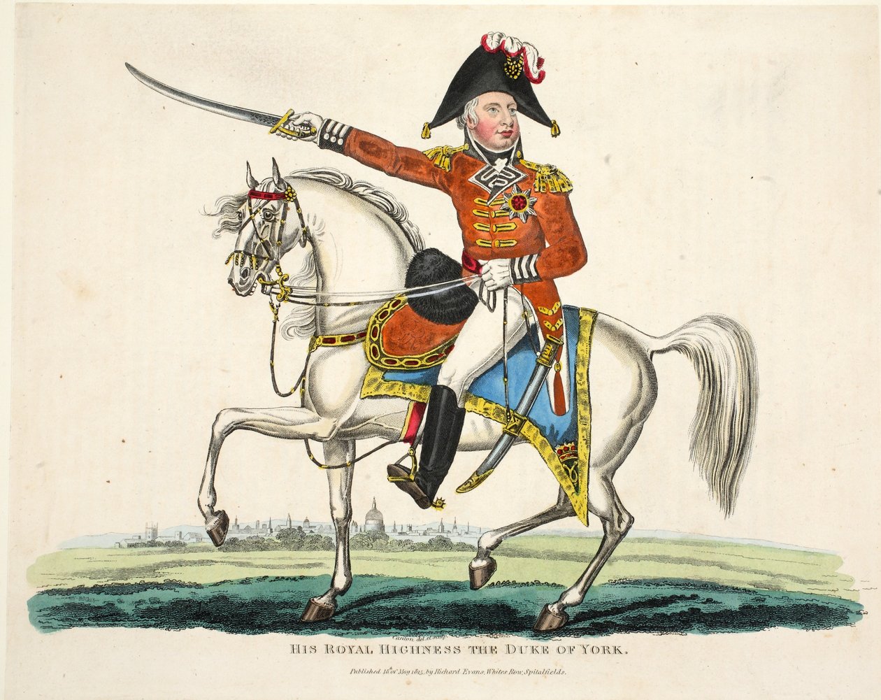 Hans kungliga höghet, hertigen av York, pub. av Richard Evans, graverad av Romney, illustration från An Historical Account of the Battle of Waterloo av William Mudford, 1816 av English School